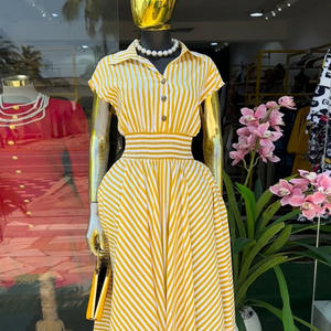 Abito Midi a Maniche Corte a Righe con Colletto Allacciato Elegante e Dolce, Nuova Collezione Primavera <span class=keywords><strong>Donna</strong></span>, Taglie S-2XL, Vendita all'Ingrosso Europa America - Product Image 4