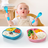 Ensemble de sevrage pour tout-petits ensemble d'alimentation pour bébé en Silicone 4 pièces bavoir réglable bol d'aspiration assiette cuillère ensemble de vaisselle pour enfants