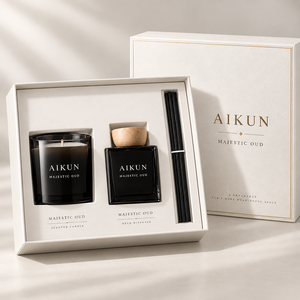 Aikun OEM Custom Packaging And Logo Elegant Black Glass Candle And Reed Diffuser Set For Luxury Gift Shops And Brand Owners - Product Image 4