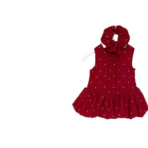 Tongxingyuan Baby Girls Summer Floral Vest Dress Red With Hair Tie A-Line Cotton Dress For Children - Product Image 5