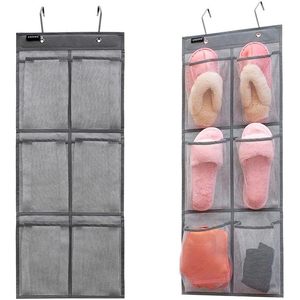 Organisateur de chaussures suspendu pour placard, 12 poches en maille, rangement pour chaussures à suspendre sur la porte, gris - Product Image 1