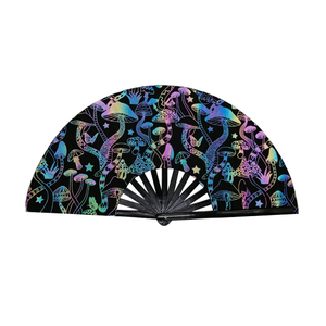 Night <span class=keywords><strong>Club</strong></span> rave Festival Fiesta accesorios fuerte rígido reflectante iridiscente holográfico plegable Clack ventilador de bambú de mano - Product Image 4