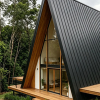 Cabane en bois moderne de type conteneur Airbnb, maison triangulaire en kit A-Frame, 2 chambres, structure en acier préfabriquée de luxe sur mesure, cuisine