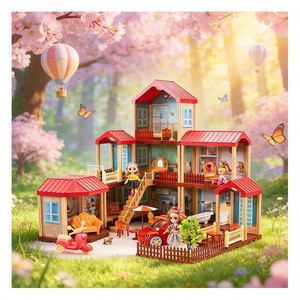 Maison de poupée en plastique pour enfants avec meubles et accessoires, ensemble de jeu créatif pour les 5 à 7 ans, cadeau de jeu d'imitation - Product Image 1