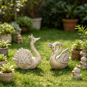 Redeco Regal Crown Swan Planter, figurine en résine, or, argent, blanc, décoration vintage pour la maison, cadeau, vente en gros, logo personnalisé - Product Image 1