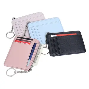 Korean Style Key Chain Wallet Saffiano Pattern Pu Credit Card Holder Bag Small Women'S Id Card Bag Mini Bag For Cards