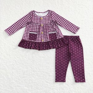 RTS NO MOQ niña Boutique flores púrpuras otoño trajes niños al por mayor niño niña ropa - Product Image 4