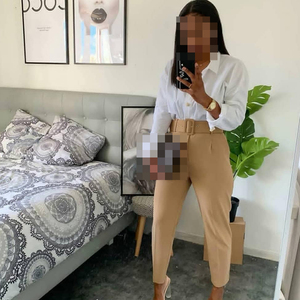 <span class=keywords><strong>Pantalon</strong></span> de costume <span class=keywords><strong>cigarette</strong></span> taille haute décontracté et ajusté pour femme, coupe neuf-quarts, très tendance - Product Image 4