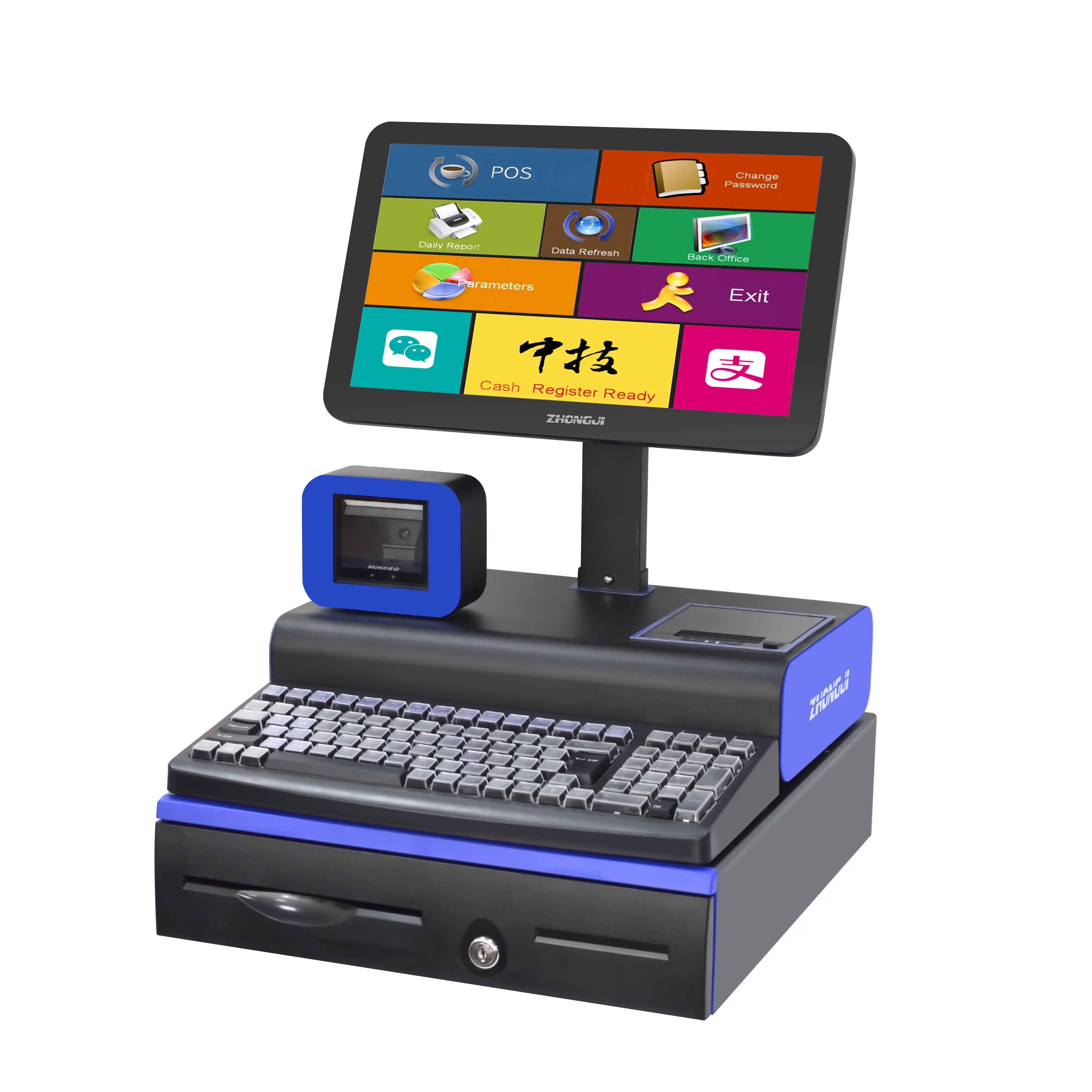 Winkel Pos Terminal Stand Online Verkooppunt Softwareprogramma Volledige Kassier Machine Compleet Zowel Printer Als Scanner