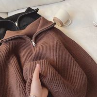 Nouveau pull automne-hiver, design rajeunissant, coupe ample, effet amincissant, fermeture éclair, col décontracté, qualité supérieure
