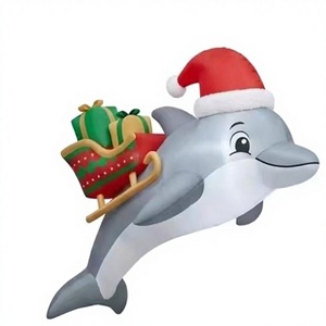 Christmas Dolphin Air Dancer Inflatable Decoration with LED <b>Lights</b> Outdoor Blow Up Marine Animal Ornament for Yard Garden Decor - Product Image 1