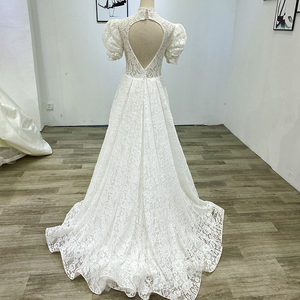 Jancember Wm011 2022 Vestido de Novia Elegante Blanco con Mangas Abullonadas de Encaje para Mujer - Product Image 6