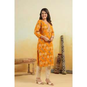 Traje ético para ocasiones especiales o casual en venta al por mayor Nueva moda Floral impreso puro algodón recto Kurta para mujeres - Product Image 2