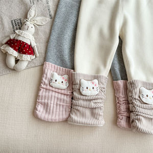 Cute Fleece-<b>Lined</b> Leggings For Girls Winter Warm Cartoon Kt Cat Style Long <b>Pants</b> Knitted Cotton Childrens <b>Pants</b> - Product Image 2
