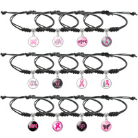 Bracelet à breloques en ruban de sensibilisation au cancer du sein personnalisé en gros produits de bijoux