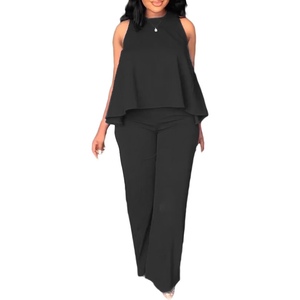 เสื้อคอเต่าแขนกุดสีพื้นพร้อมกางเกงขายาวเอวยางยืด ชุดลำลอง 2 ชิ้นสำหรับผู้หญิง แฟชั่น - Product Image 4