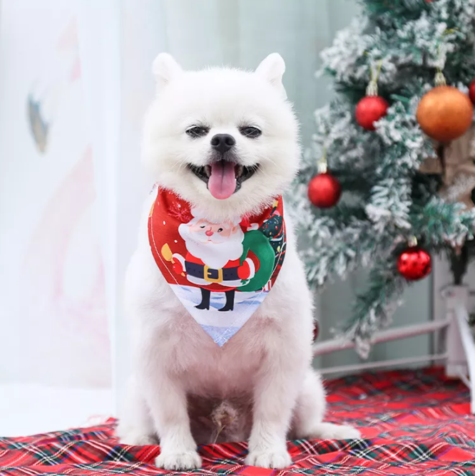 Dog Christmas Cotton Printed Pet Scarf Dress Up Triangle Saliva Towel Cat Bib Decoration