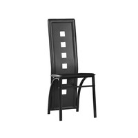 Chaise de salle à manger à dossier haut en cuir noir avec structure métallique et dossier perforé pour restaurant