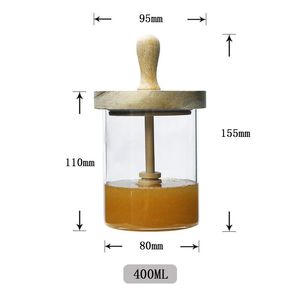 Supporto in vetro per vaso di miele moderno all'ingrosso con bastoncino di mestolo in legno e coperchio in legno per barattolo di miele in vetro da cucina di casa - Product Image 3