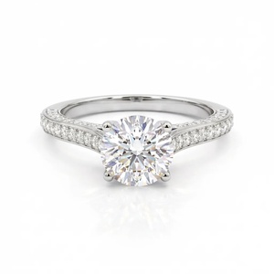 Bague en or 9k, 14k, 18k avec diamant rond et triple pavé - Product Image 5