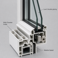Ventana Corredera Vertical de Vinilo con Eficiencia Energética Verificada, Doble Acristalamiento Low-E con Mosquitera para Reemplazo en Viviendas