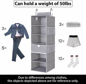 Organizador de Armario Colgante Grande de 6 Estantes con 1 Cajón, Material de Tela y Plástico PP para Ropa, Zapatos y Bolsos, para Armarios y Gabinetes - Product Image 2