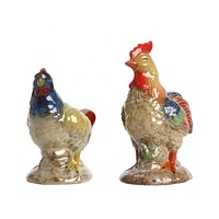 Ensemble de 2 statues de coq et de poule en céramique colorées, figurines de poulet en porcelaine peintes à la main, décoration rustique de ferme pour la cuisine