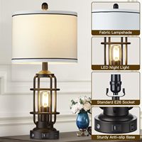 Lampes de chevet industrielles à 3 voies et à intensité variable avec ports USB A + C et prise de courant alternatif Lampe de chevet à commande tactile pour salon Veilleuse LED