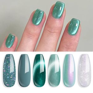 Cat Eye 9D vetro verde argento Glitter Gel smalto per unghie Set Hema Free 6 colori per il salone DIY Nail Art ammollo-LED bottiglia di imballaggio - Product Image 1