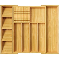 10 compartiments bambou extensible tiroir organisateur Rectangle couverts plateau cuisine poli bureau-pliable bois outils de stockage