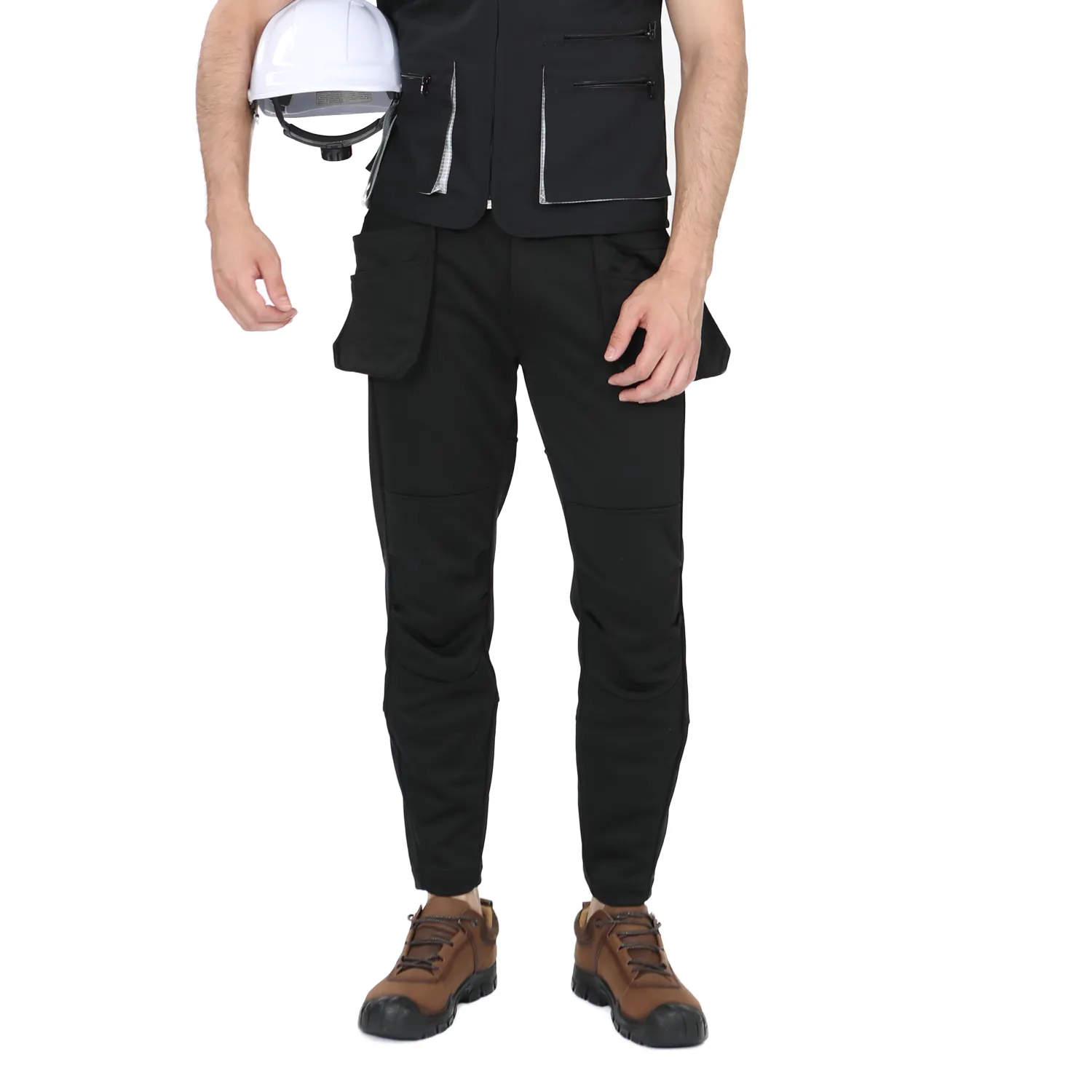 Erkek inşaat pantolon yardımcı aracı cepler kordura diz takviyeli iş elbisesi pantolon güvenlik pantolon