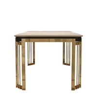 Ensemble de table et chaises de salle à manger de luxe moderne avec plateau en marbre, structure en acier inoxydable, imperméable, design rectangulaire 8 places