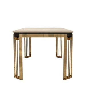 Set Moderno di Tavolo da Pranzo e Sedie di Lusso con Piano in Marmo, Struttura in Acciaio Inossidabile, Impermeabile, Design Rettangolare per 8 Persone - Product Image 6