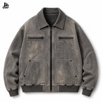 Veste de travail en toile épaisse personnalisée pour homme, style vintage délavé et vieilli, zippée, coupe ample, streetwear avec poches, OEM