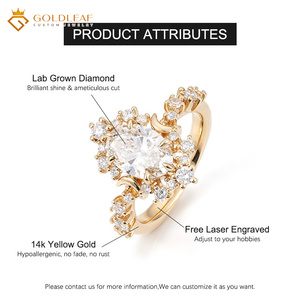 แหวนเพชรทรงรีสั่งทำพิเศษ Goldleafgem ขนาด 1-4 กะรัต DEF VVS VS เพชรเพาะเลี้ยงในห้องปฏิบัติการ แหวนหมั้นหรูหรา ทอง 14K 18K แหวนแต่งงาน พร้อมใบรับรอง IGI - Product Image 5
