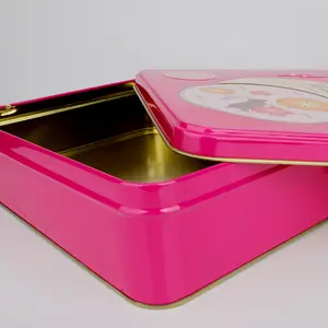 Manufacturing Food Grade Pink Cookie Tin Cans Tinplate Material Cream Crackers Tin