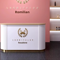 Mostrador de Recepción Pequeño de Madera Maciza Rosa de Alta Calidad, Personalizable con Logotipo, Mostrador de Recepción Rosa