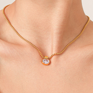 High Polished <b>Long</b> Lasting Color Gold Plated Stainless Steel <b>Necklace</b> Inlaid Zircon Pendant for Women - Product Image 1
