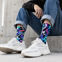 Chaussettes personnalisées imprimées en coton doux, motif OEM, couleur et illustration sur mesure pour équipes scolaires, clubs, promotion, mode, vente au détail, articles de mercerie
