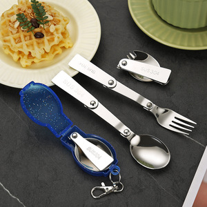 Accessoires scolaires pour enfants : Porte-clés cuillère-fourchette pliable à rivets, étui pailleté, durable, compatible lave-vaisselle, portable pour fête, cuillère-fourchette à salade - Product Image 3