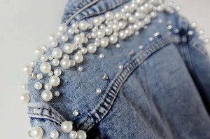Customized Print Embroidery LOGO Studded Rivet Pearl Plus Size Eco-Friendly Lightweight Breathable <b>Wedding</b> <b>Women</b> Denim <b>Jacket</b> - Product Image 5