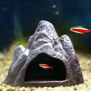 Aquarium Stone Cichlid Ornament Red Stoneware Mountain Shrimp Breeding Cave For Fish Tank