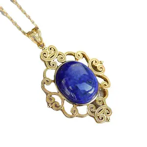 Desainer Gaya Bali Batu Permata Kalsedon Grosir Perhiasan Buatan Tangan Online Liontin Om Lapis Lazuli