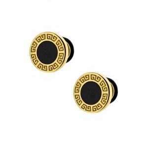 Boucles d'oreilles clous en acier doré motif clé grecque 6mm, lot de 6, accessoire de mode en stock - Product Image 1