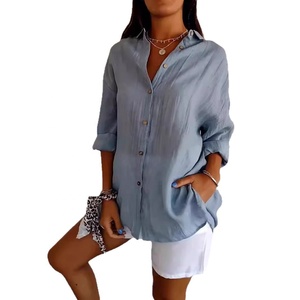 Camisa de Cor Sólida com Lapela, Tamanhos S-5XL, Blusa Plissada de Manga Longa, Estilo Americano, Vendas Quentes - Product Image 5