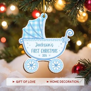 Ornement de landau en bois personnalisable Décorations de <span class=keywords><strong>Noël</strong></span> pour les nouvelles mamans et les nouveaux papas avec garçons et filles - Product Image 4