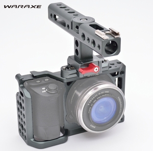Cage pour caméra WARAXE A6 pour rail NATO, poignée pour <span class=keywords><strong>Sony</strong></span> ILCE-6000 <span class=keywords><strong>6300</strong></span> A6500, trous filetés 1/4\" et 3/8\", base à griffe froide - Product Image 1