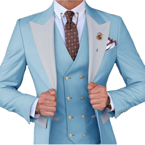 Traje <span class=keywords><strong>de</strong></span> Boda Azul <span class=keywords><strong>de</strong></span> Lujo para Hombre, Corte Slim Fit, Solapa <span class=keywords><strong>de</strong></span> Pico en Contraste, Esmoquin <span class=keywords><strong>de</strong></span> <span class=keywords><strong>Novio</strong></span>, Conjunto <span class=keywords><strong>de</strong></span> 3 Piezas, Chaleco Cruzado, Traje Formal para Fiesta <span class=keywords><strong>de</strong></span> Gala - Product Image 1