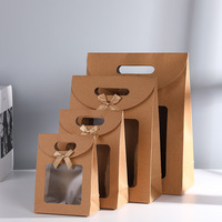 Sac cadeau de luxe en papier kraft écologique avec fenêtre, poignée, nœud et rabat adhésif, pour cadeaux d'anniversaire, avec logo personnalisé, pour bougies