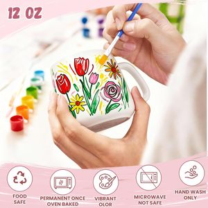 XinyiArt Lot de 2 tasses en céramique à peindre soi-même, kit de peinture pour tasses avec pinceau, pour la fête <span class=keywords><strong>des</strong></span> mères, la fête <span class=keywords><strong>des</strong></span> pères, kits cadeaux DIY - Product Image 4